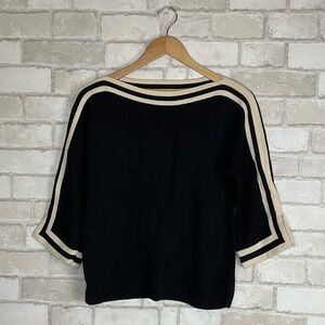St. John Sport Black & Cream Wool Blend Top Size P